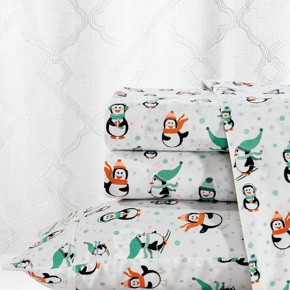 NWT White Winter Penguin Sheet Set - QUEEN - Picture 3 of 5